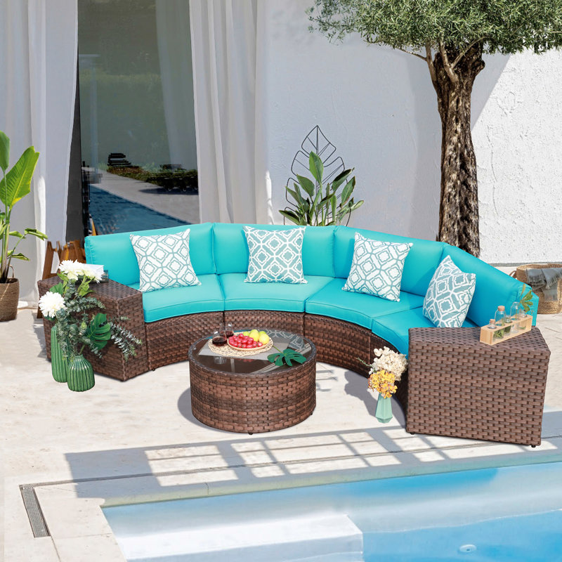 Latitude Run® Jalaila 7 Piece Rattan Sectional Seating Group with